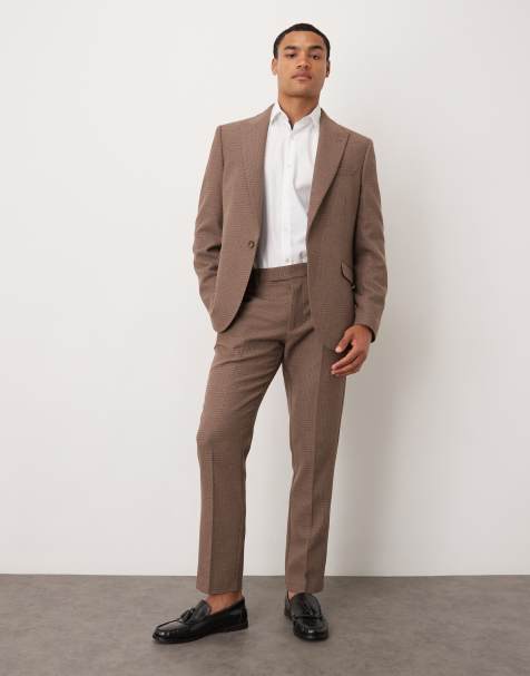 ASOS DESIGN slim wool mix suit in brown glen check - view 1