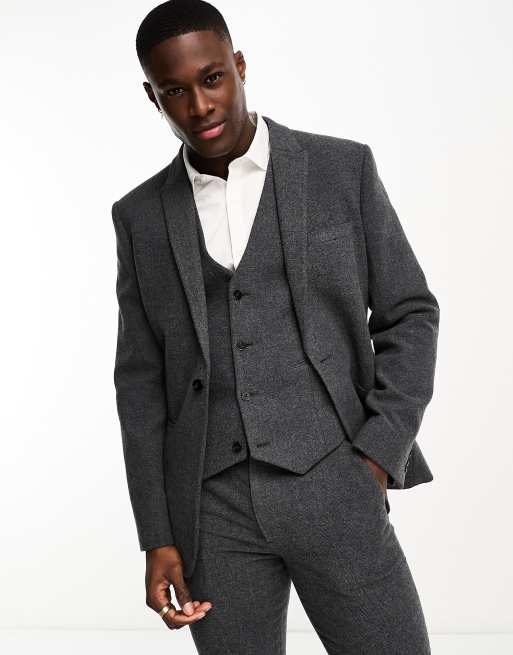 Suits, Tailored Fit Grey Mini Herringbone Suit Jacket