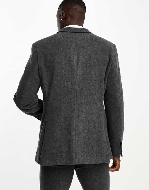 ASOS DESIGN slim wool mix suit jacket in herringbone in charcoal
