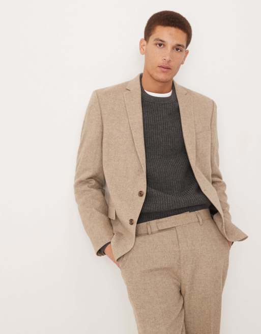 ASOS DESIGN slim wool mix suit jacket in stone