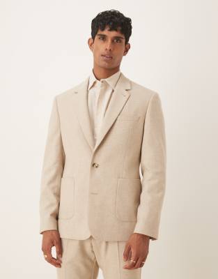 Asos Design Slim Wool Mix Suit Jacket In Neutral