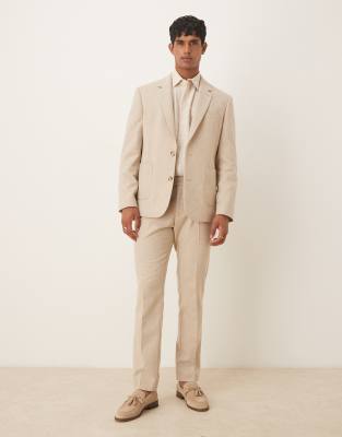 Asos Design Slim Wool Mix Suit Jacket In Neutral