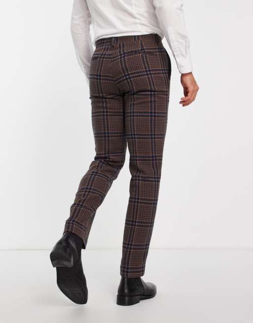 ASOS DESIGN slim wool mix suit pants in brown and dark teal large