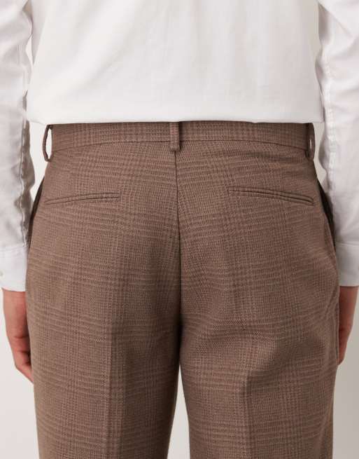 ASOS DESIGN slim wool mix suit pants in brown glen check, 4 of 5