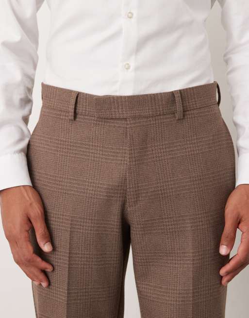 ASOS DESIGN slim wool mix suit pants in brown Glen check