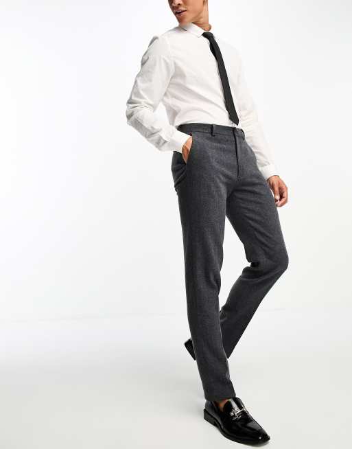 ASOS DESIGN slim wool mix suit pants in herringbone in charcoal