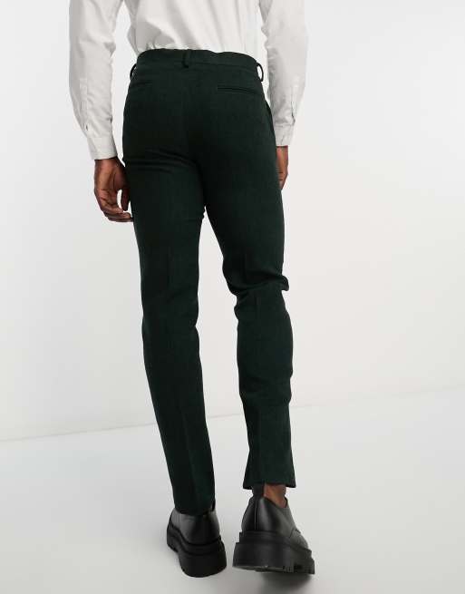 ASOS DESIGN slim wool mix suit pants in herringbone in green