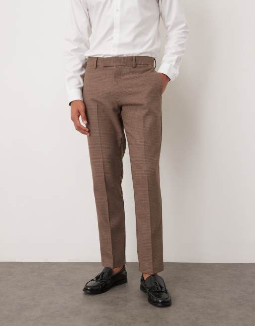 ASOS DESIGN slim wool mix suit trousers in brown glen check, 2 of 5