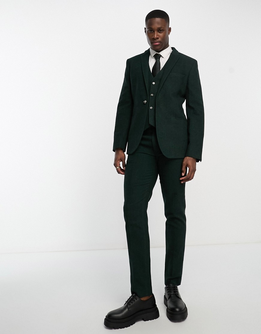 ASOS DESIGN slim wool mix suit trousers in herringbone in green