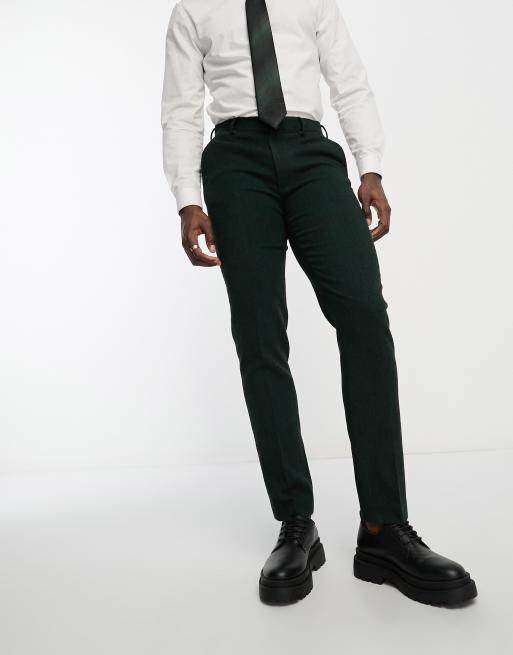 ASOS DESIGN slim wool mix suit trousers in herringbone in green