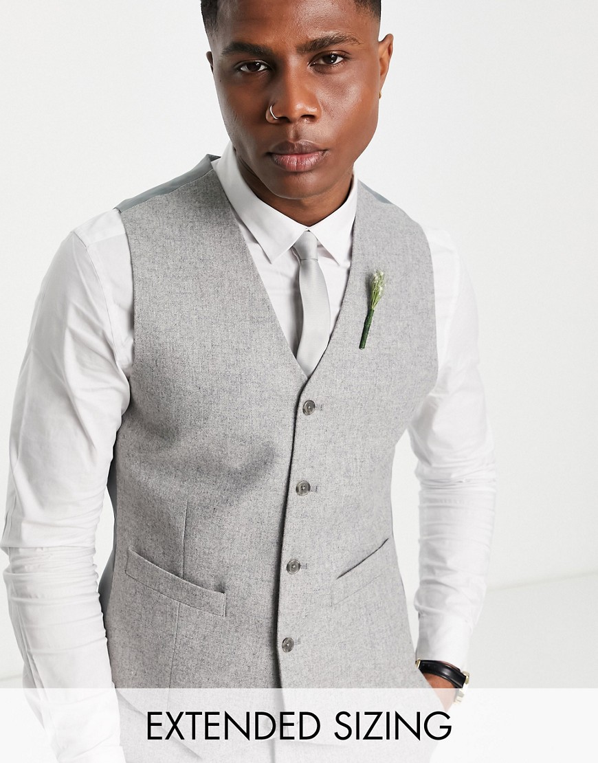 Asos Design Slim Wool Mix Vest In Gray Flannel