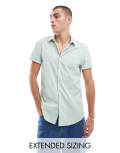 ASOS DESIGN slim work shirt in green and white stripe