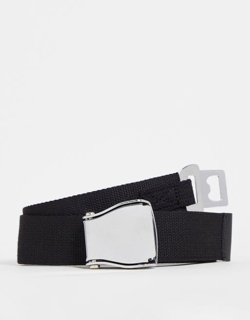 ASOS Design Webbing Belt with Matte Black Buckle in Black