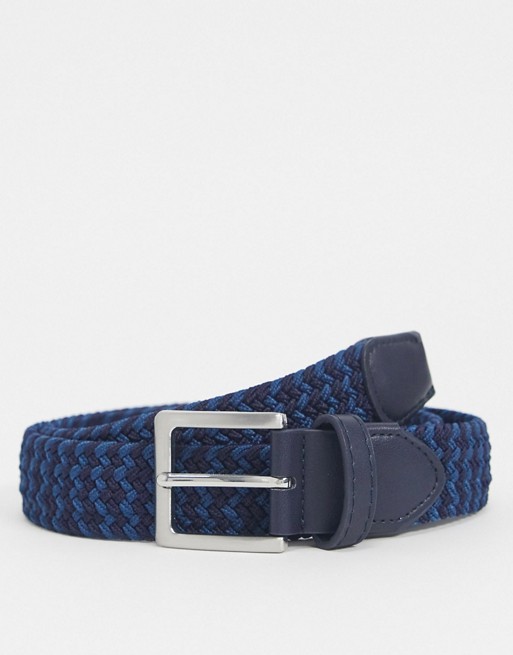 ASOS DESIGN slim woven belt in navy and blue