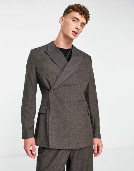 ASOS DESIGN slim wrap suit jacket in brown twill | ASOS