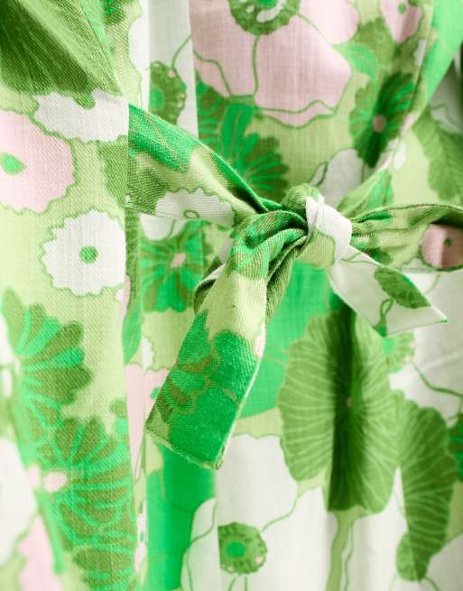 ASOS DESIGN slimline tie back linen mix suit blazer in retro floral print, 2 of 4