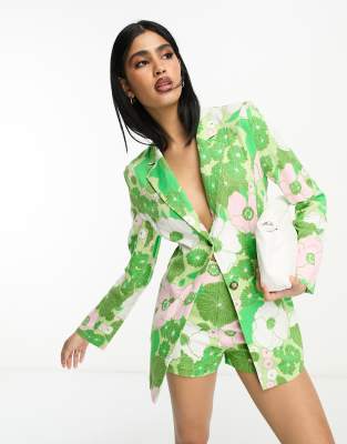 Shop ASOS DESIGN slimline tie back suit blazer with linen in retro Online – Trendy & Affordable Fashion