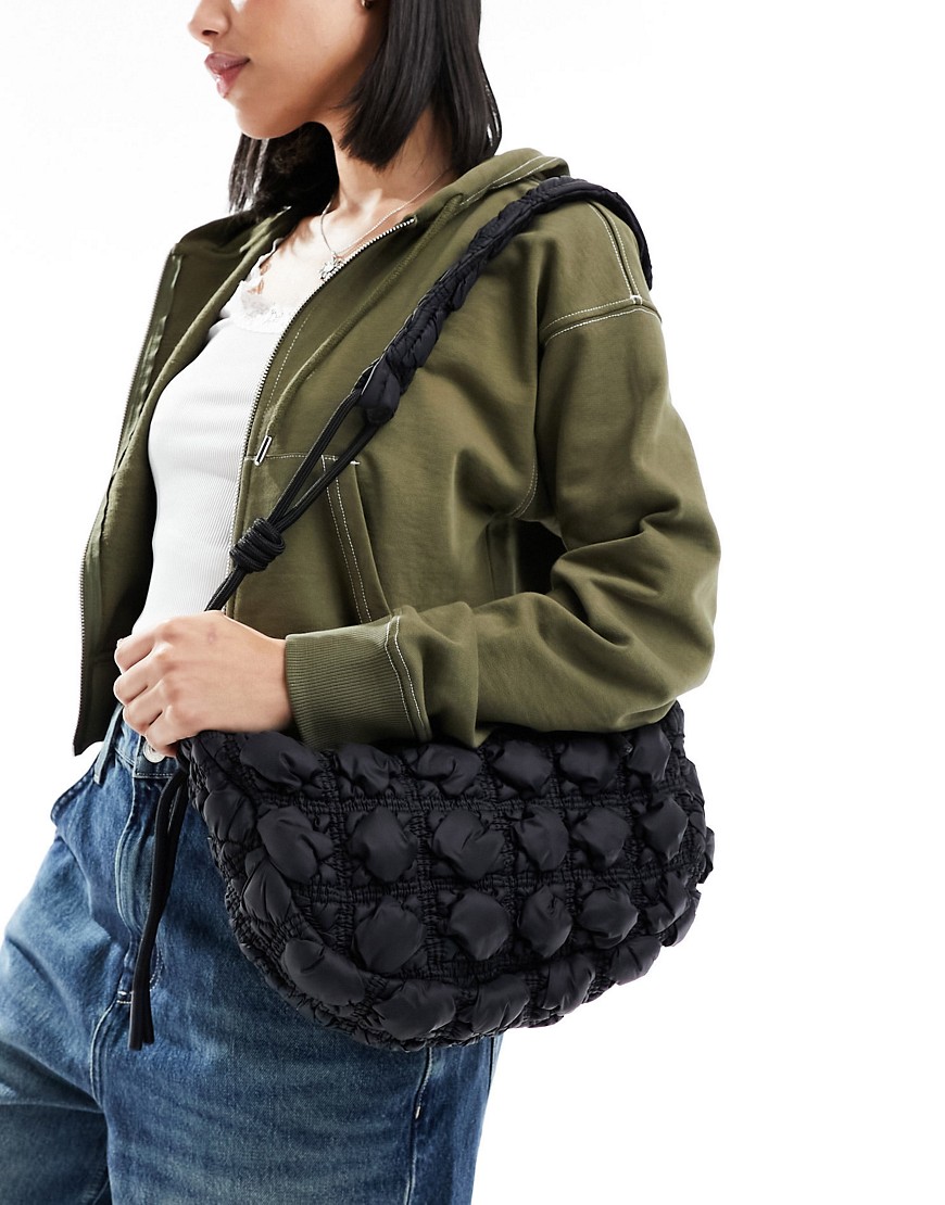 Asos Design Sling Crossbody Bag In Nylon Ruched In Black