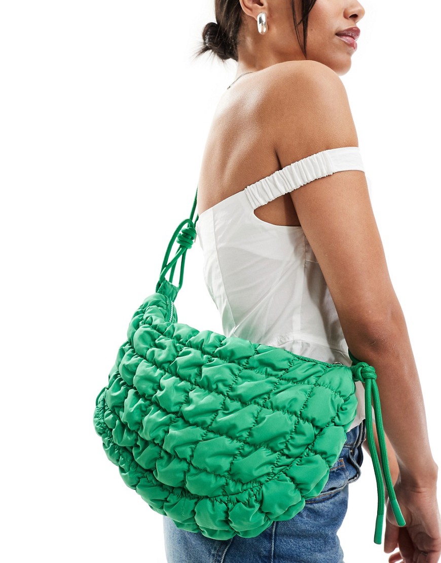 ASOS DESIGN sling crossbody bag in nylon ruched in green