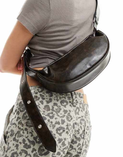 ASOS DESIGN sling crossbody bag in washed brown, 3 of 4