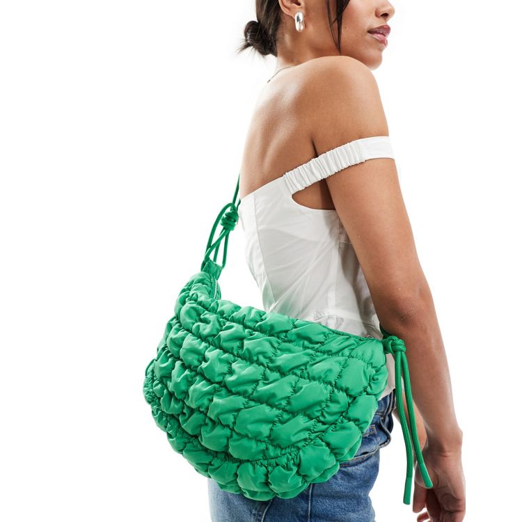 ASOS DESIGN sling ruched nylon crossbody bag in green