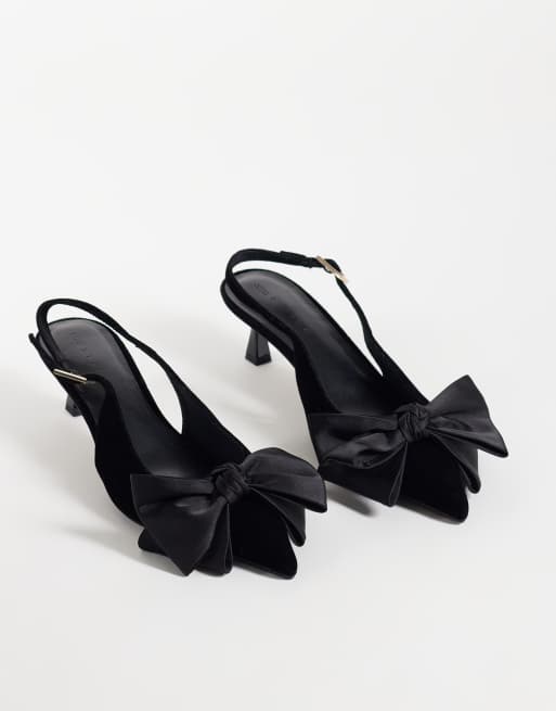 ASOS DESIGN Slingback-Kitten-Heels mit Schleifendetail in Schwarz aus Samt, 2 von 4
