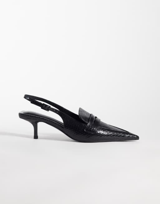 ASOS DESIGN Slingback-Loafer mit Kitten-Heel in Schwarz in Eidechsenoptik, 2 von 8