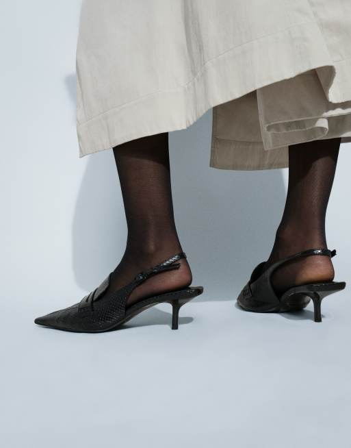 ASOS DESIGN Slingback-Loafer mit Kitten-Heel in Schwarz in Eidechsenoptik, 5 von 8