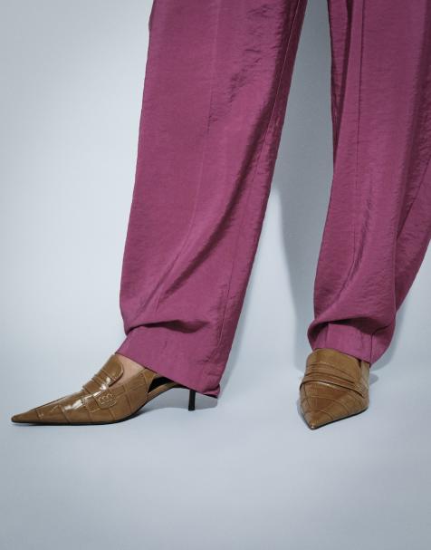 ASOS DESIGN slingback-loafers med taxklack i toffee croc - view 1