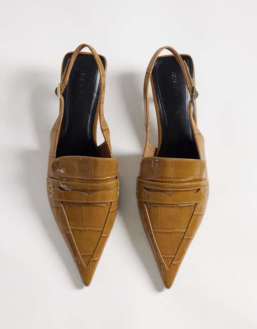 ASOS DESIGN slingback-loafers med taxklack i toffee croc, 6 av 8