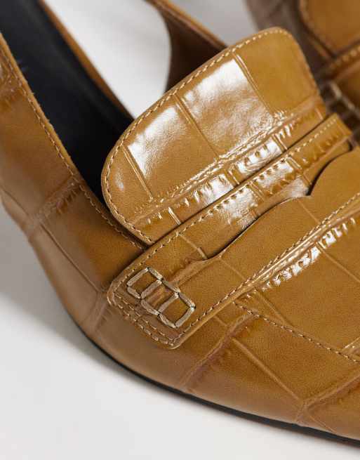 ASOS DESIGN slingback-loafers med taxklack i toffee croc, 8 av 8
