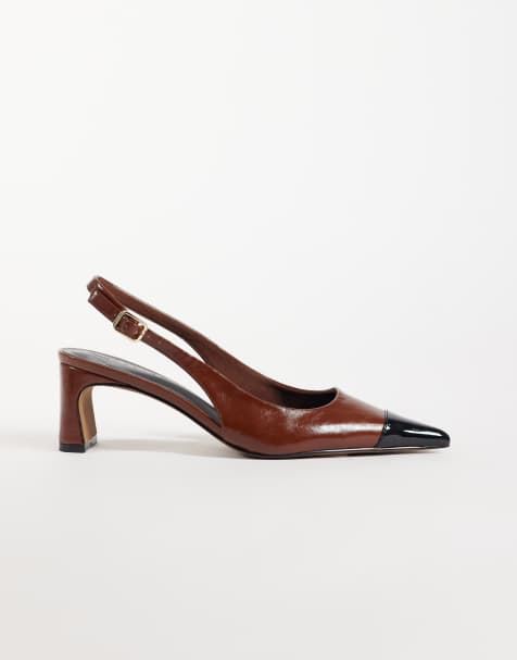 ASOS DESIGN Slingback-Schuhe mit Zehenkappen-Detail und mittelhohem Absatz in Hellbraun und Schwarz - view 1