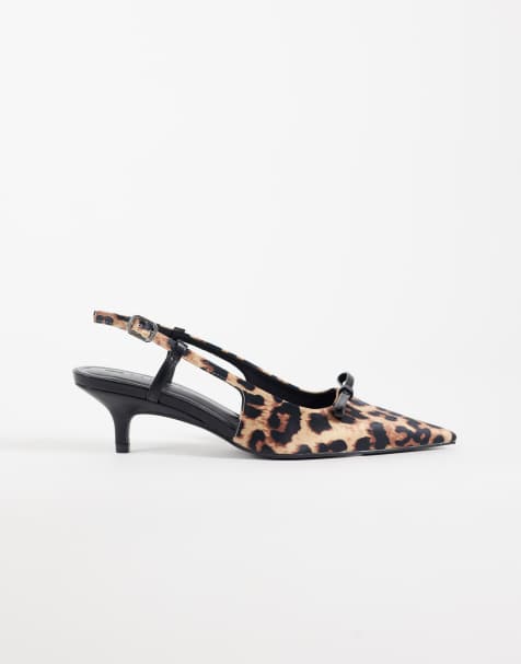 ASOS DESIGN slingback-skor med rosettdetalj och låg klack i leopardmönster - view 1
