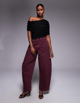 Asos Design Slinky Asymmetric Cape Shoulder Top In Black