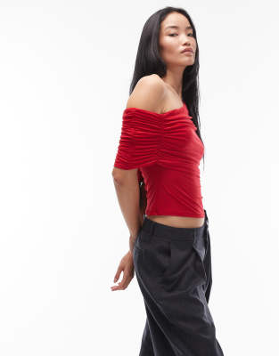 Asos Design Slinky Asymmetric Cape Shoulder Top In Red