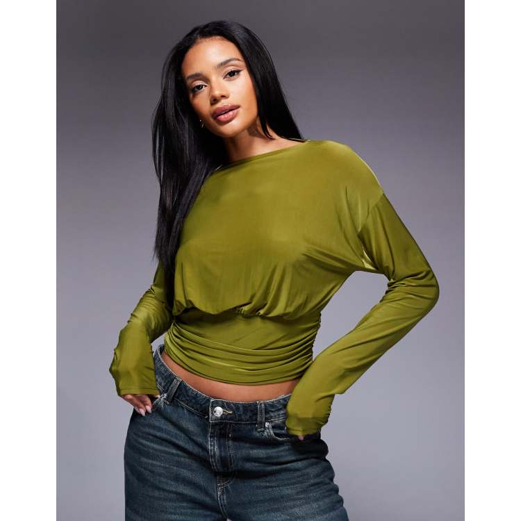 ASOS DESIGN slinky asymmetric one-shoulder long sleeve top