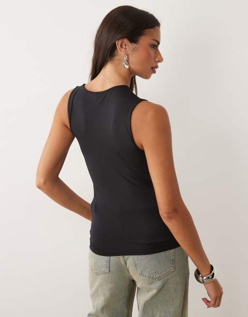 ASOS DESIGN slinky asymmetric top in black, 2 of 4