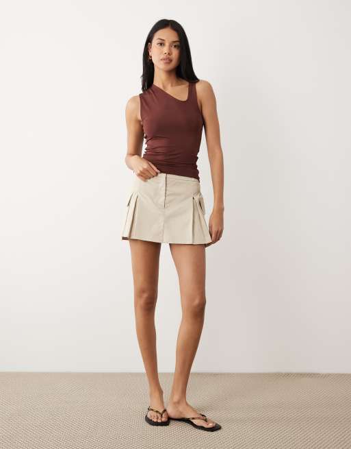 ASOS DESIGN slinky asymmetric top in chocolate, 3 of 4