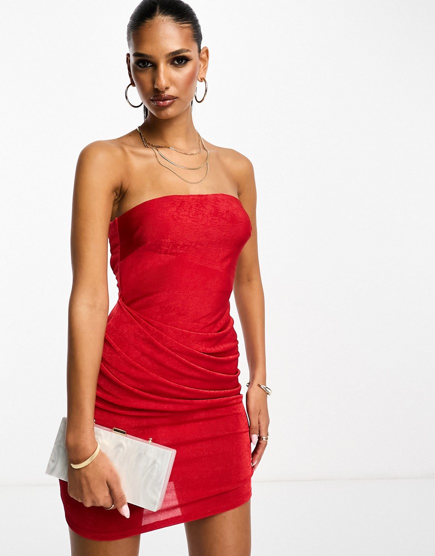 ASOS DESIGN slinky bandeau mini dress in red