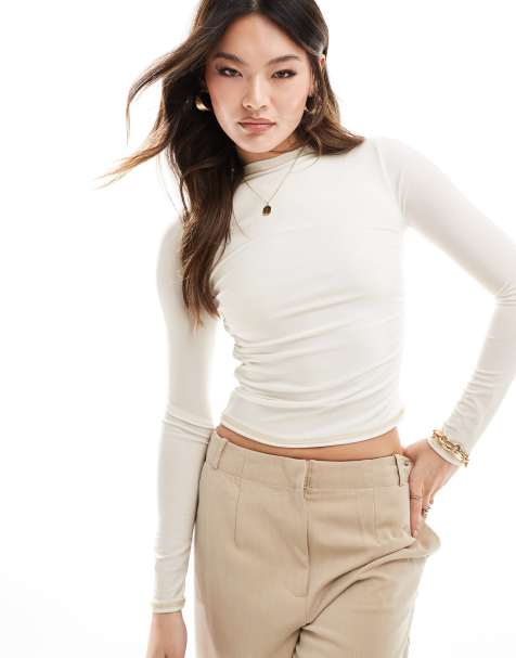ASOS DESIGN slinky base double layer top in ivory - view 1