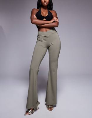 Asos Design Slinky Base Layer Flares With V-waistband In Green