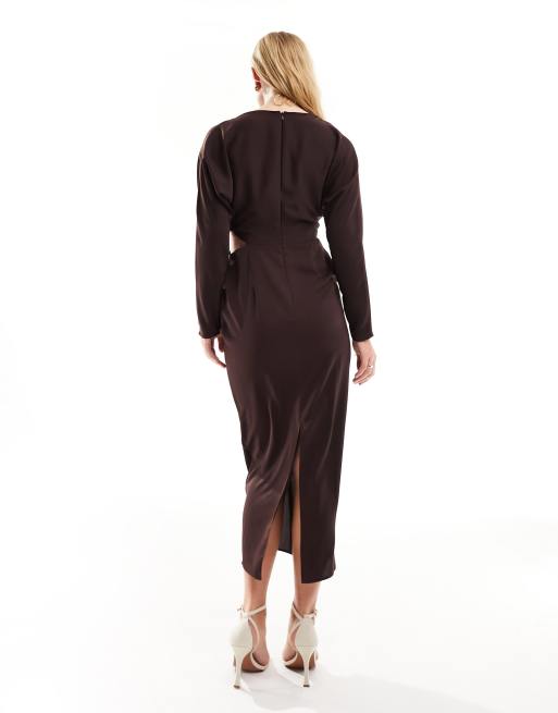ASOS DESIGN slinky batwing midi dress with draped front and cut