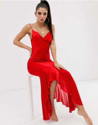 red slinky maxi dress