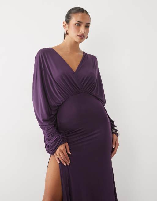 ASOS DESIGN slinky blouson maxijurk in pruim, 2 van 4