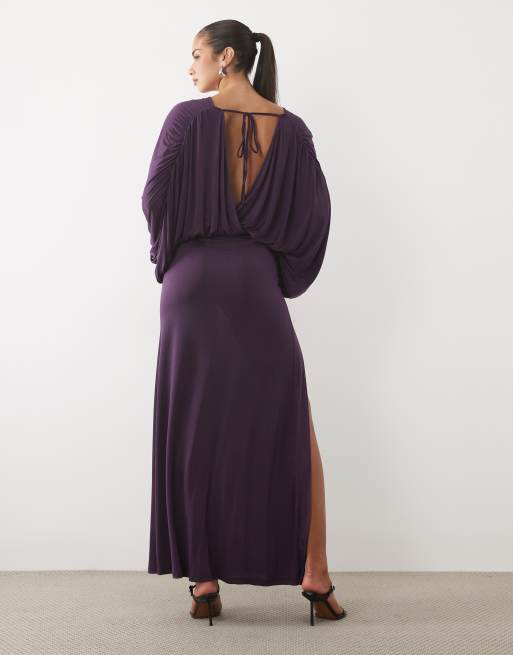 ASOS DESIGN slinky blouson maxijurk in pruim, 3 van 4