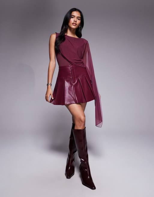 ASOS DESIGN slinky bodysuit with mesh cape detail in burgundy, 2 of 4