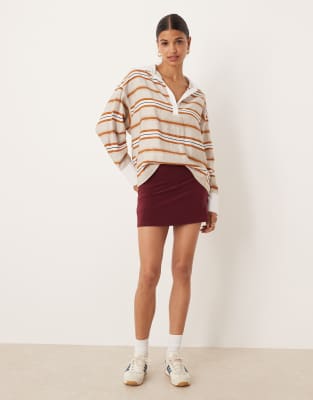 Asos Design Slinky Button Detail Skort In Neutral