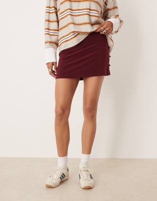 Asos Design Slinky Button Detail Skort In Neutral