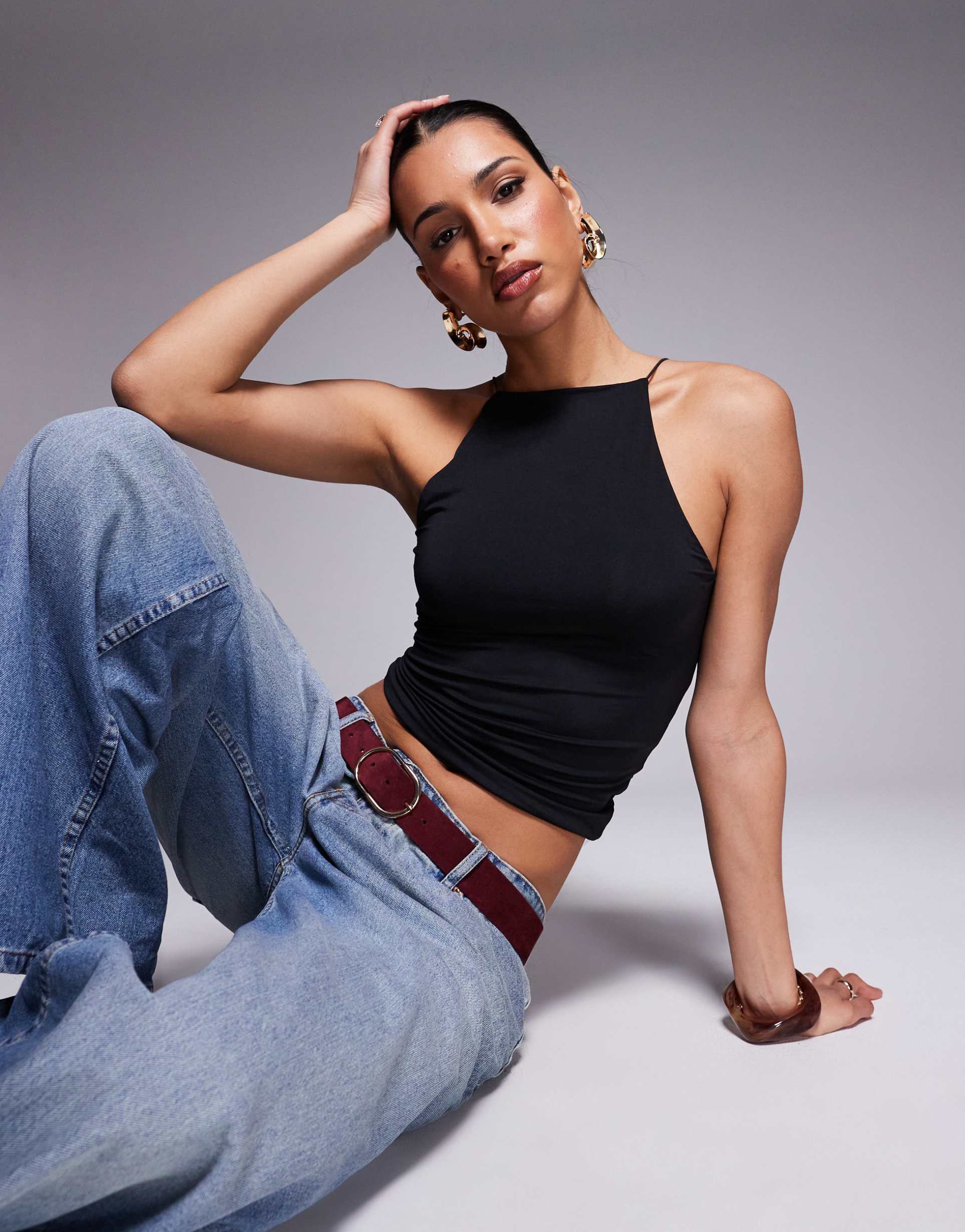 asos design slinky cami top in black