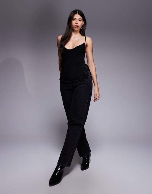 ASOS DESIGN slinky cami top with lace trim detail in black, 3 of 4